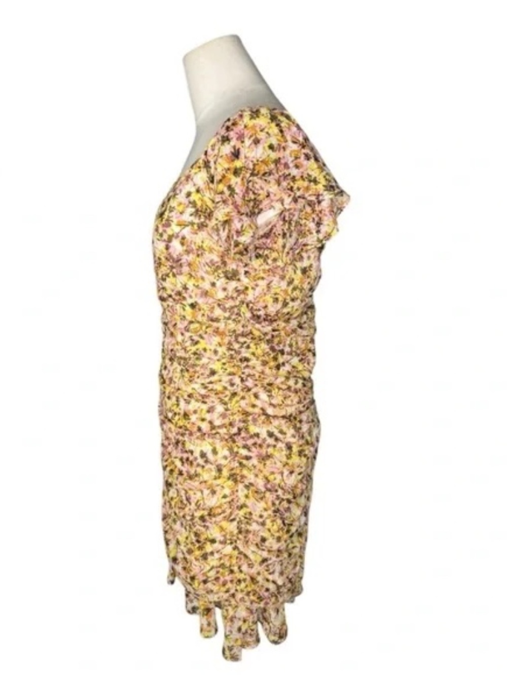 ASTR the Label Shirred Flutter Mini Dress Blush Yellow Multi Floral Print Medium - Picture 6 of 7